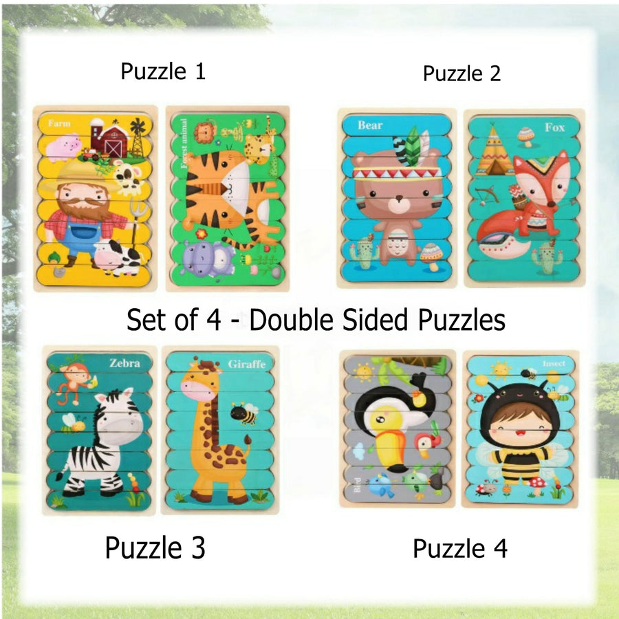 4 Pack Double-Sided Wooden Stick Puzzles