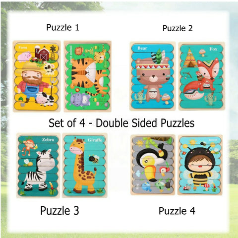 4 Pack Double-Sided Wooden Stick Puzzles