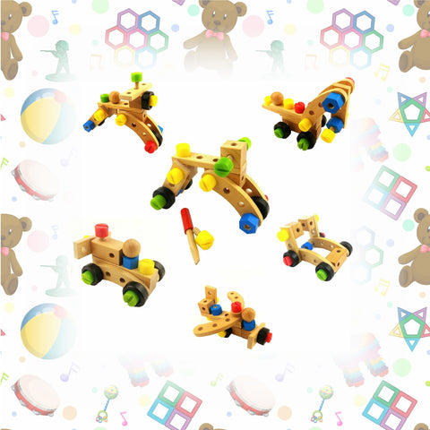 30 Piece Wood Vehicle Building Blocks